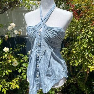 Free people blue and white pinstripe halter top